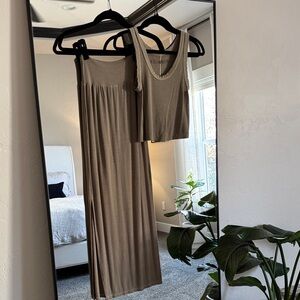 Enza Costa Silk Rib crop tank and side slit skirt set